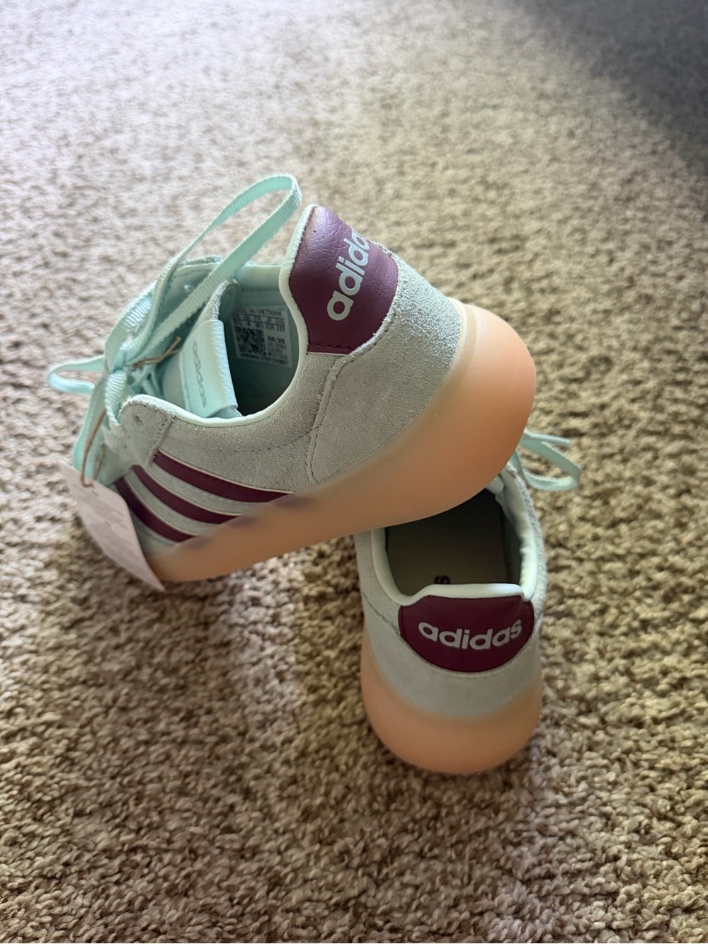 New adidas Mint Green and burgundy Athletic Sneakers